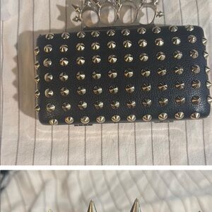 Studded Black Clutch with gold tone Accents